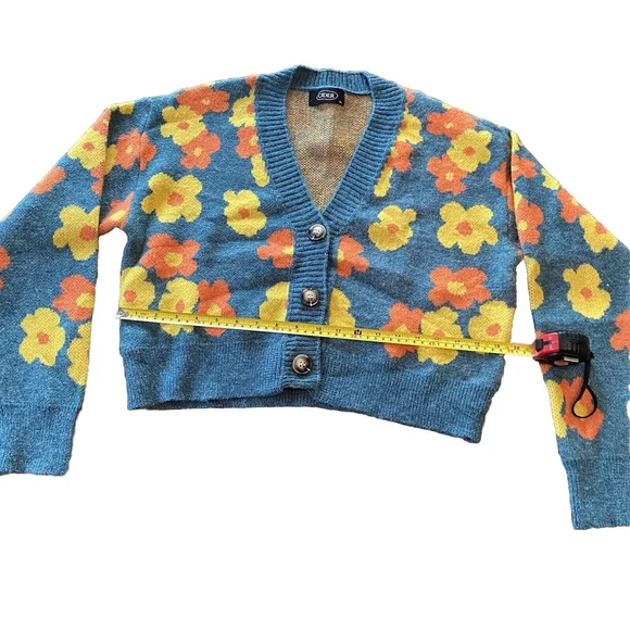 Cider Cropped Button Down Cardigan Teal & Daisies Women’s XL - Picture 4 of 5